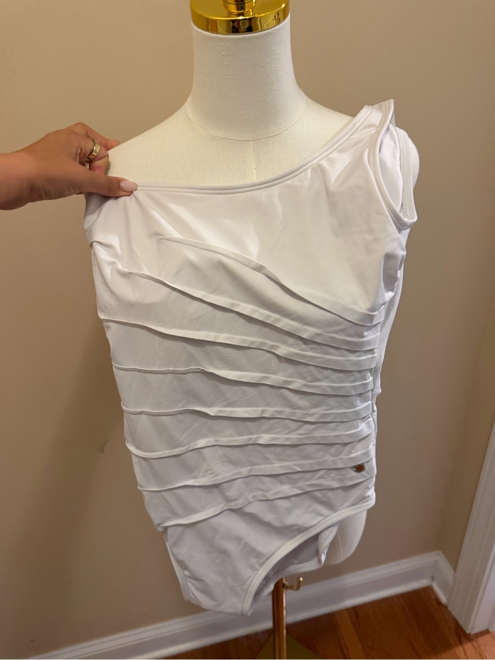 Calvin Klein White One-Shoulder Ruffle Swim One-Piece